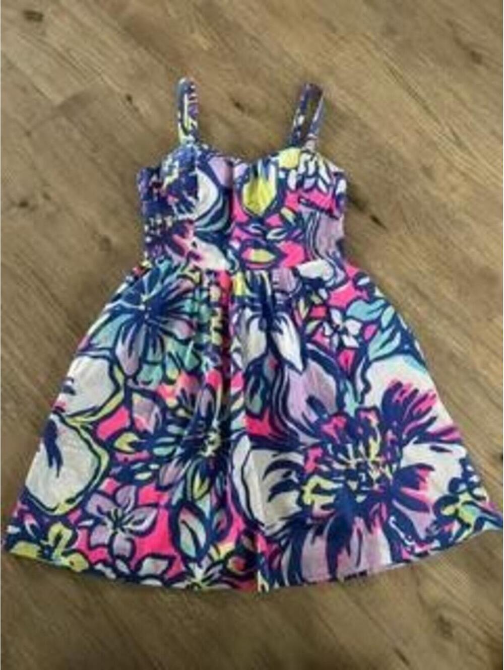 Lilly Pulitzer Dress Womens 4 Multicolor Floral Sweetheart Neck Smocked Pockets